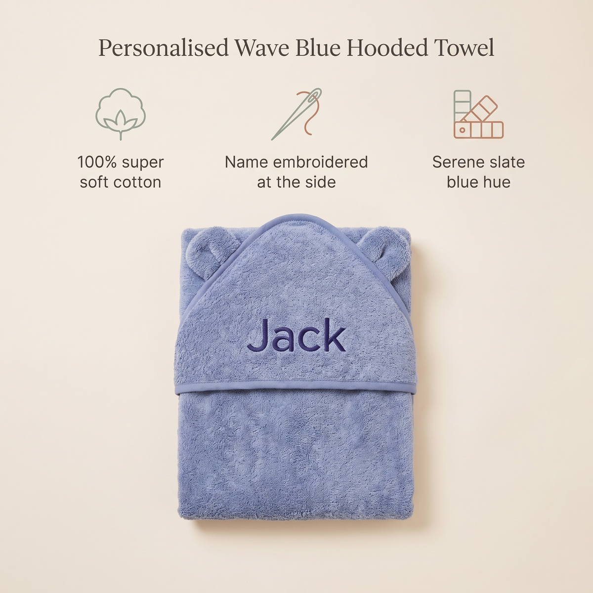 Little Teekie Personalised Small Hooded Towel | Embroidered Name, Super Soft Cotton – Wave Blue – key features