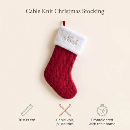 Little Teekie Personalised Knit Christmas Stocking | Embroidered Name, 38x19cm – Red & White – key features