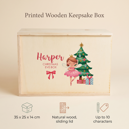 Little Teekie Personalised Christmas Eve Box | Printed Ballerina, 35x25x14cm – Natural Wood – key features