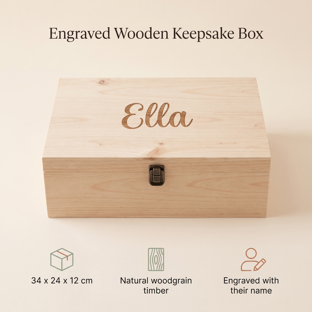 Little Teekie Personalised Santa Sleigh Christmas Eve Box | Engraved Name, 34x24x12cm – Natural – key features