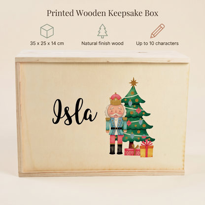 Little Teekie Personalised Christmas Eve Box | Printed Nutcracker, 35x25x14cm – Natural Wood – key features