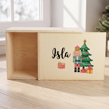 Little Teekie Personalised Christmas Eve Box | Printed Nutcracker, 35x25x14cm – Natural Wood – what's included