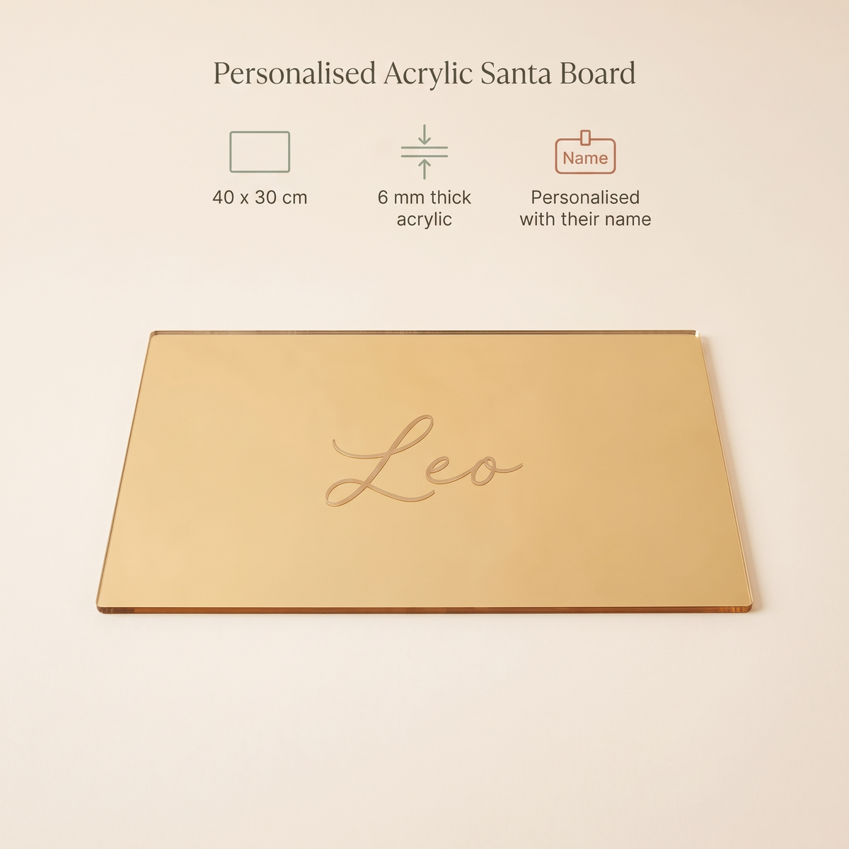 Little Teekie Personalised Santa Treat Board | Engraved Name, Acrylic 40x30cm – Choose Your Colour – key features