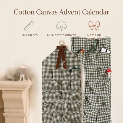 Little Teekie Personalised Gingham Advent Calendar | Velvet Bow Name, 120x50cm – Green – key features