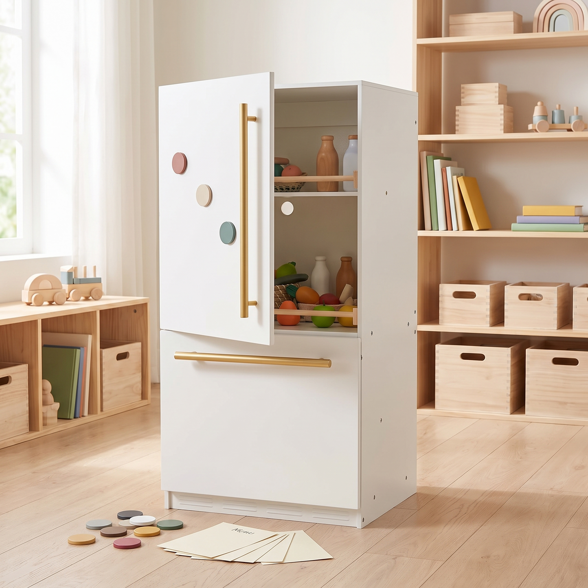 Little Teekie Wooden Play Fridge | Magnetic Door, Letters and Menus Included – what's included