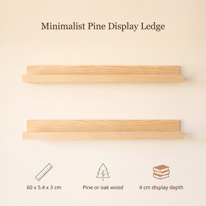 Little Teekie Minimalist Book Display Ledge | Wall-Mounted 60cm, 4cm Depth – Natural Wood – key features