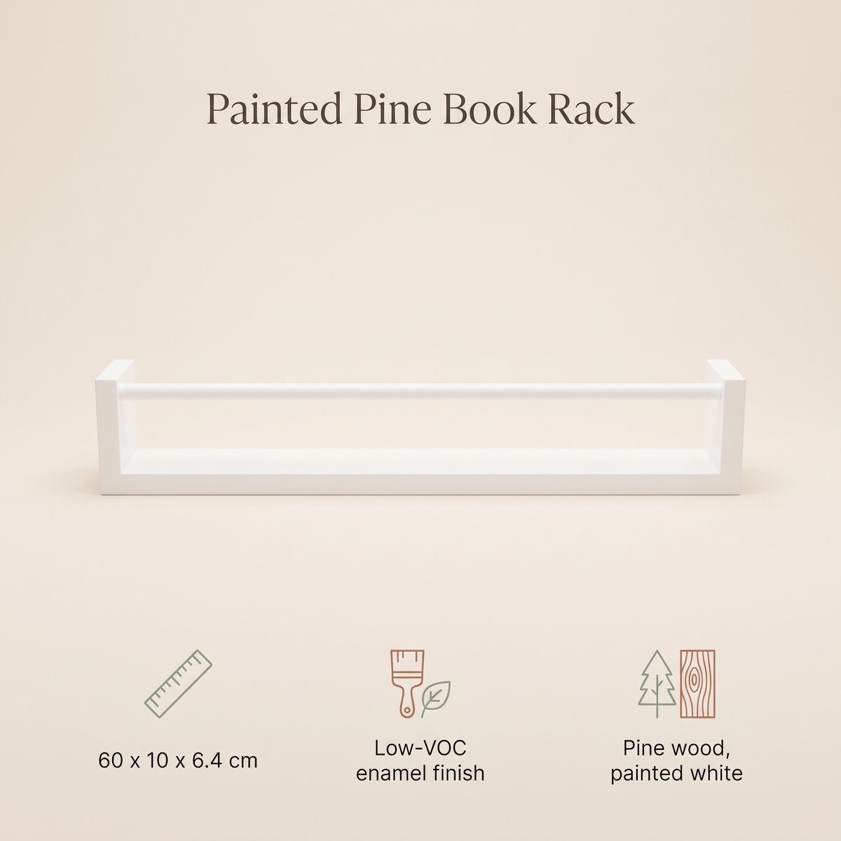Little Teekie Front-Facing Kids Book Rack | Wall-Mounted Pine, Low-VOC Enamel – All White – key features