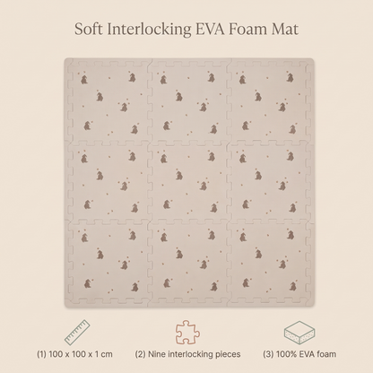 Little Teekie EVA Foam Play Mat | 100 x 100 cm, 9 Interlocking Pieces – Bees and Bears Print – key features