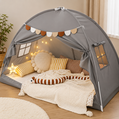 Little Teekie Twin Bed Play Tent with Star Lights and Flags