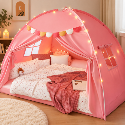 Little Teekie Twin Bed Play Tent with Star Lights and Flags