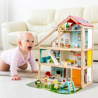 Little Teekies Wooden Dollhouse with Dolls & Furniture