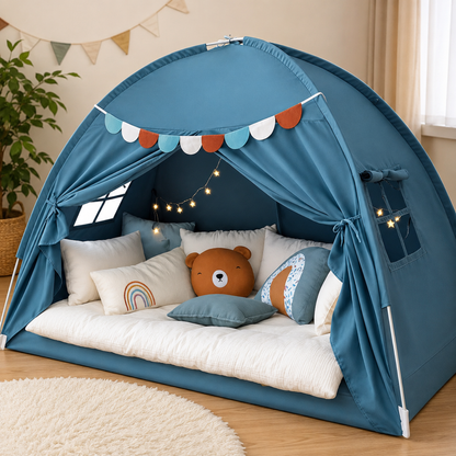 Little Teekie Twin Bed Play Tent with Star Lights and Flags