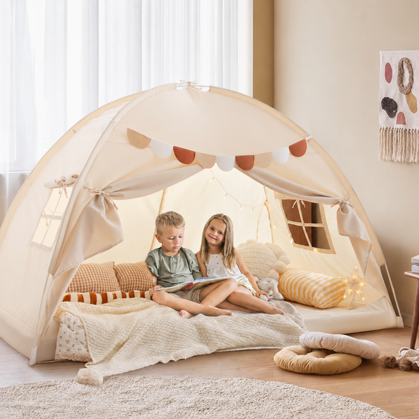 Little Teekie Twin Bed Play Tent with Star Lights and Flags