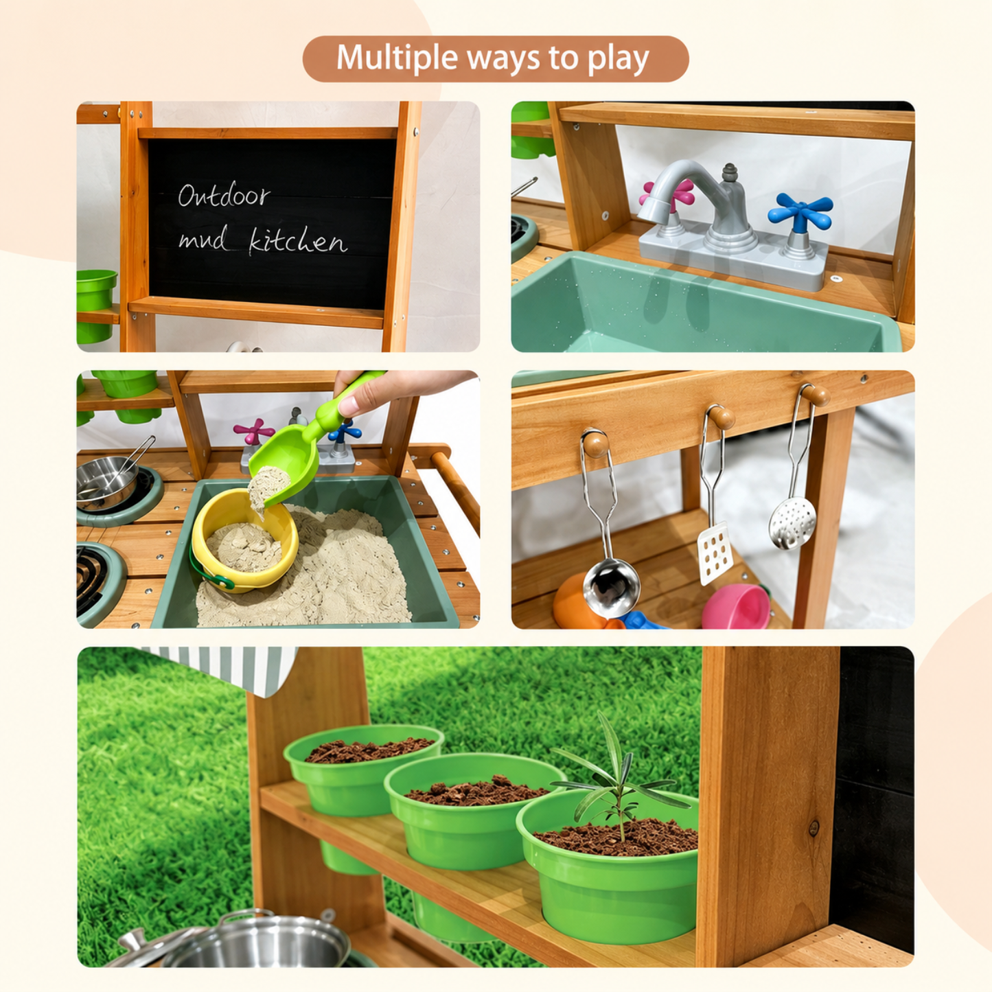 Little Teekie Wooden Mud Kitchen Play Set with Canopy