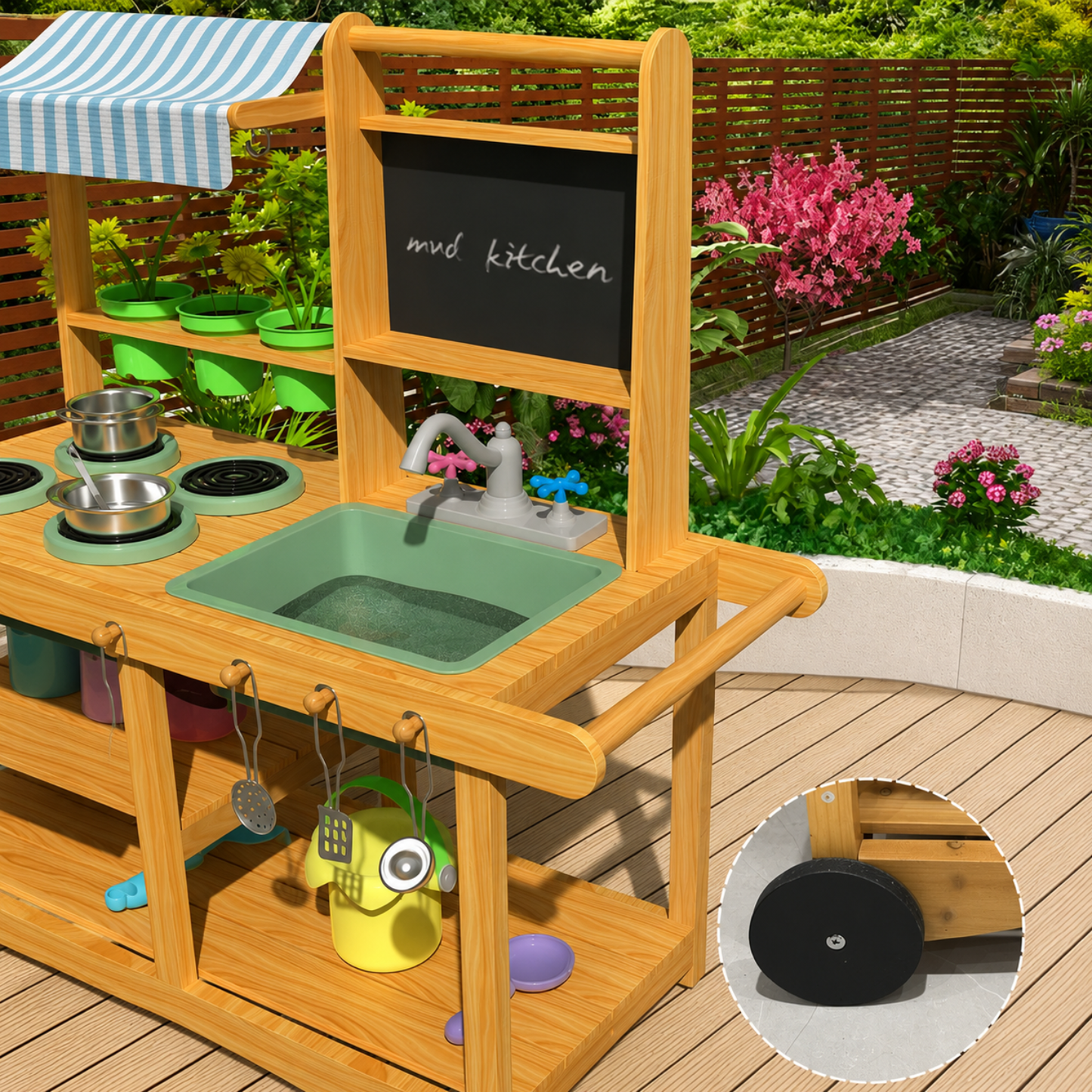 Little Teekie Wooden Mud Kitchen Play Set with Canopy