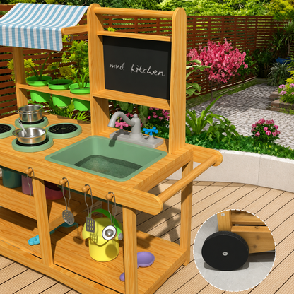Little Teekie Wooden Mud Kitchen Play Set with Canopy
