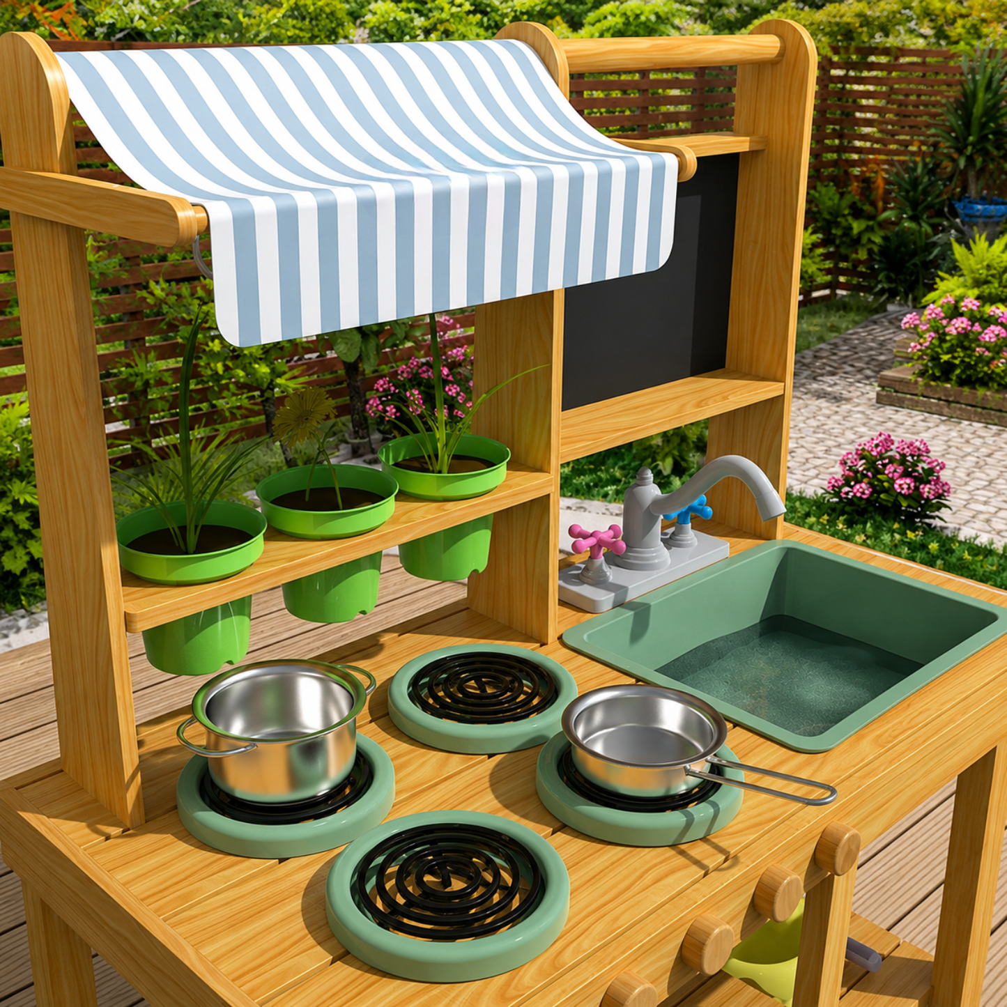 Little Teekie Wooden Mud Kitchen Play Set with Canopy