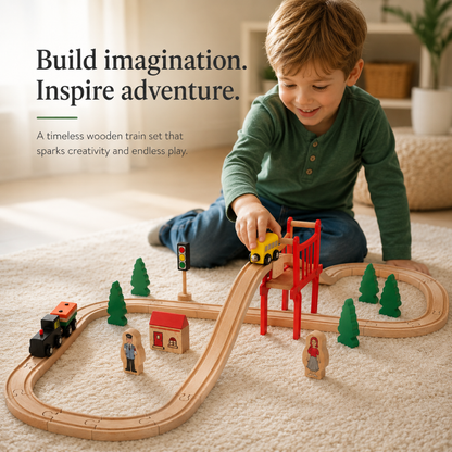 Little Teekie Wooden Train Track Set with Bridge