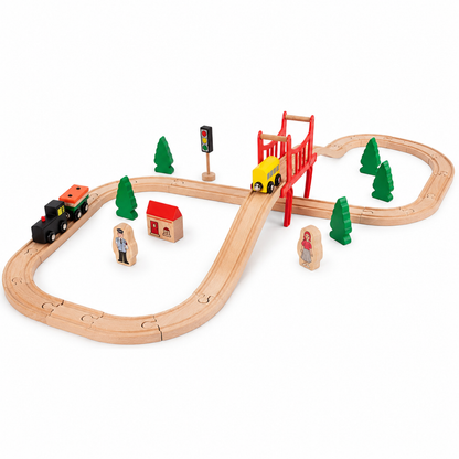 Little Teekie Wooden Train Track Set with Bridge