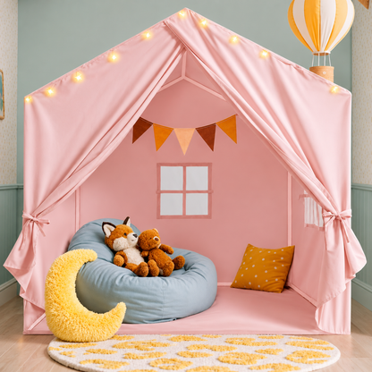 Little Teekie Boho Kids Play Tent with Curtains & Lights