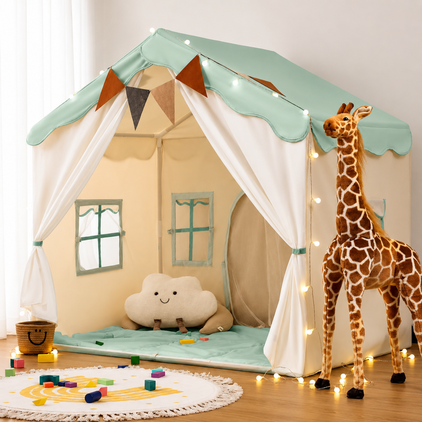 Little Teekies Kids Play Tent with Lights and Mat Cozy Indoor Playhouse