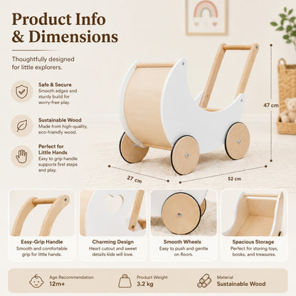 Little Teekie Wooden Baby Walker Doll Pram