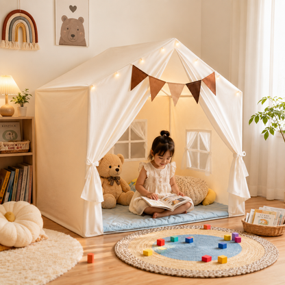 Little Teekie Boho Kids Play Tent with Curtains & Lights