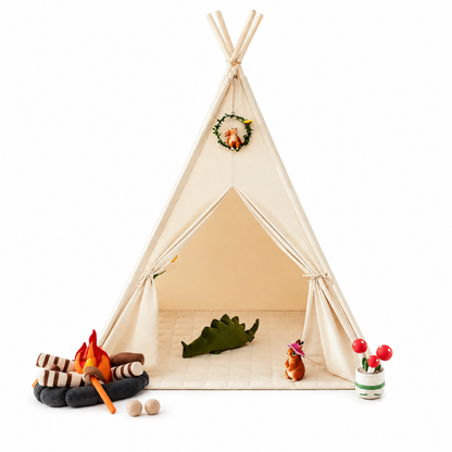 Little Teekie Kids Teepee Tent Playhouse with Lights & Campfire Set