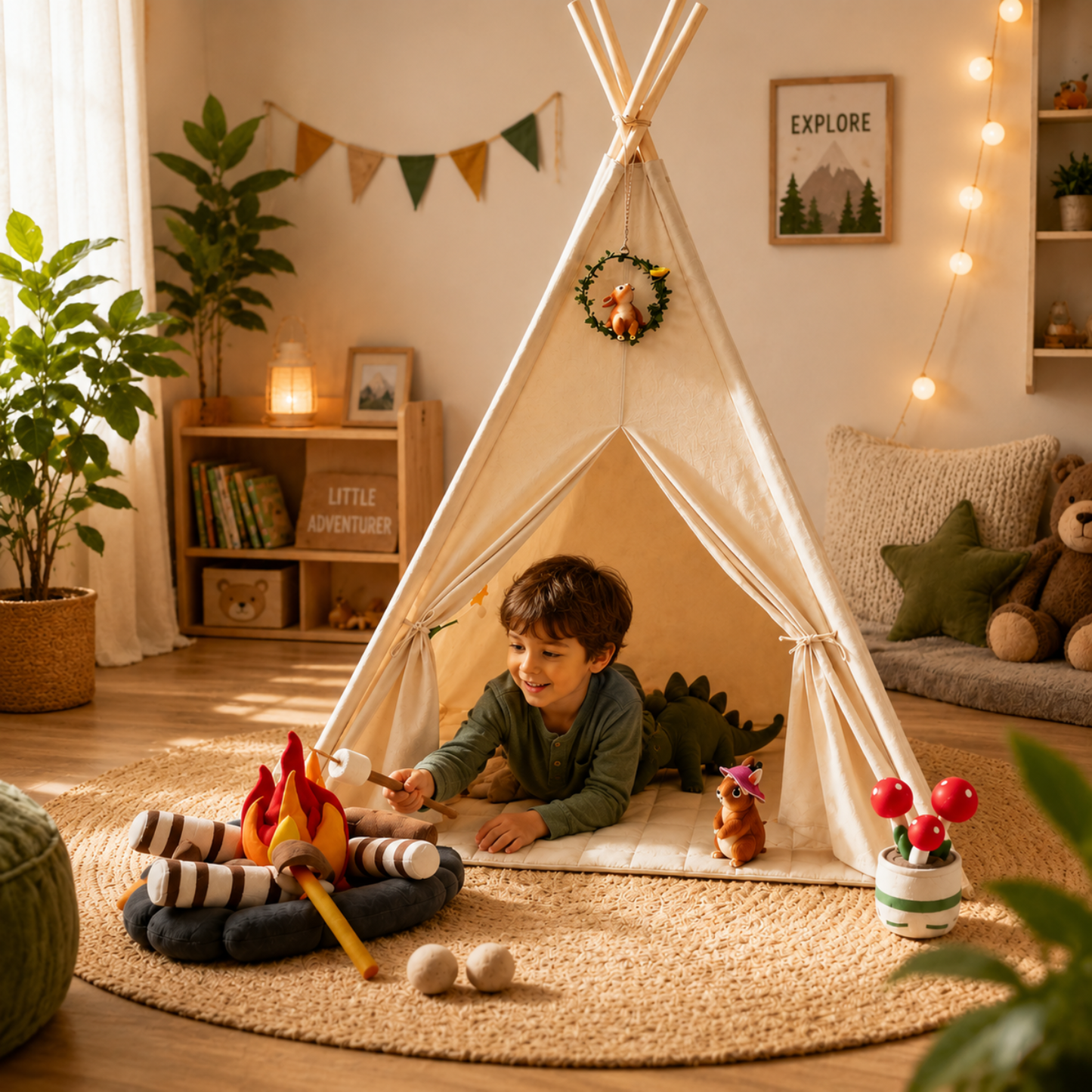 Little Teekie Kids Teepee Tent Playhouse with Lights & Campfire Set