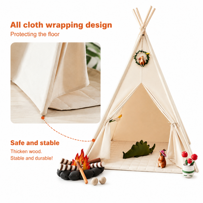 Little Teekie Kids Teepee Tent Playhouse with Lights & Campfire Set