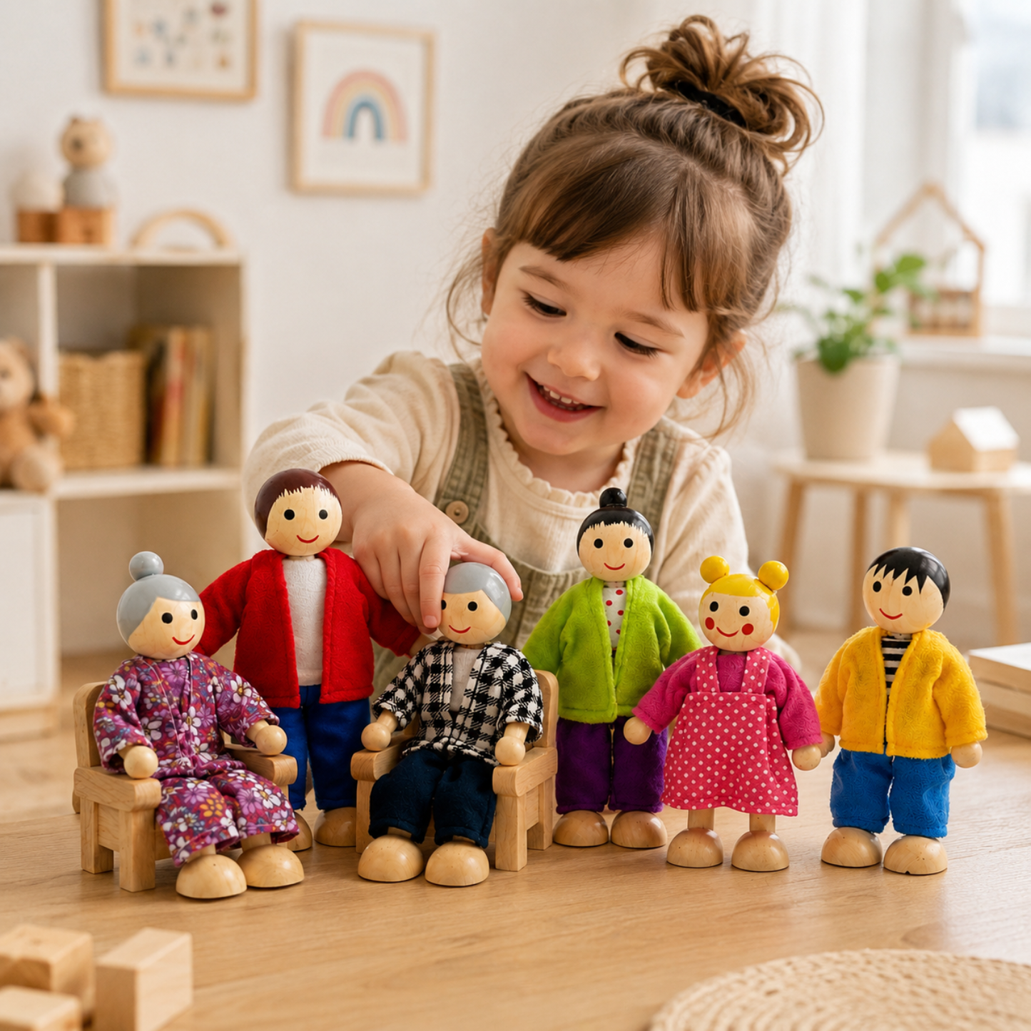 Little Teekie Wooden Family Doll Figures Playset