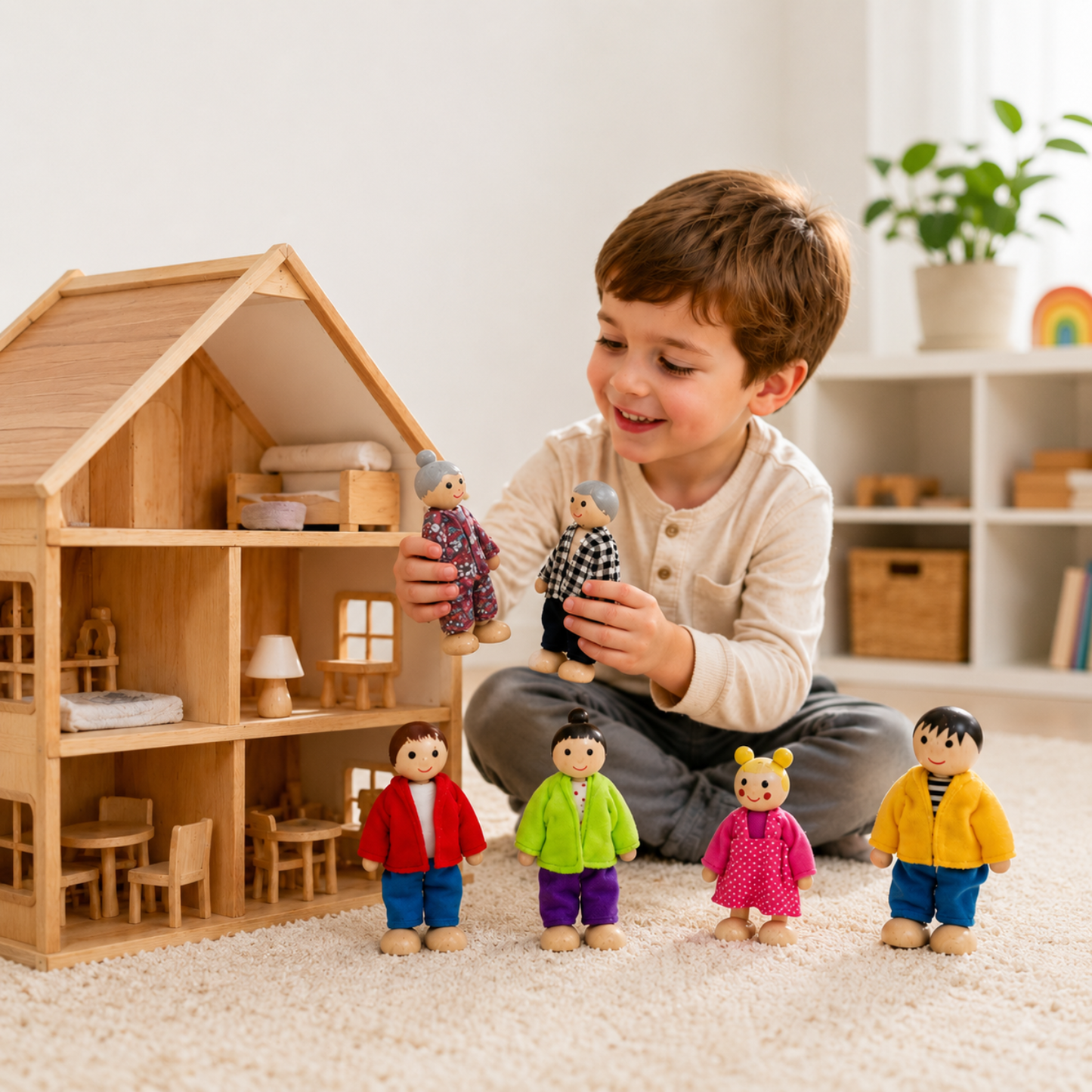 Little Teekie Wooden Family Doll Figures Playset