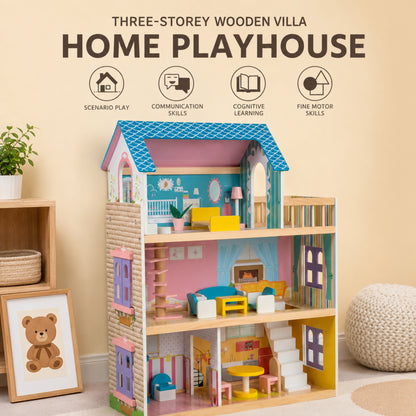 Little Teekies Wooden Dollhouse with Dolls & Furniture