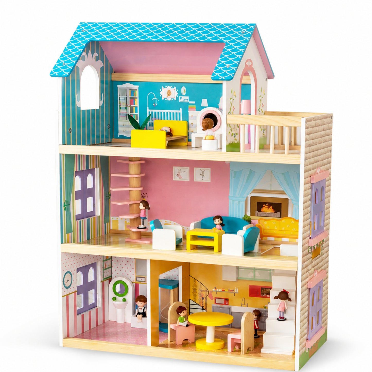 Little Teekies Wooden Dollhouse with Dolls & Furniture