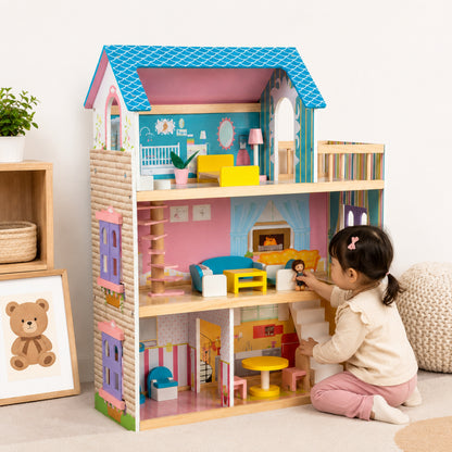 Little Teekies Wooden Dollhouse with Dolls & Furniture