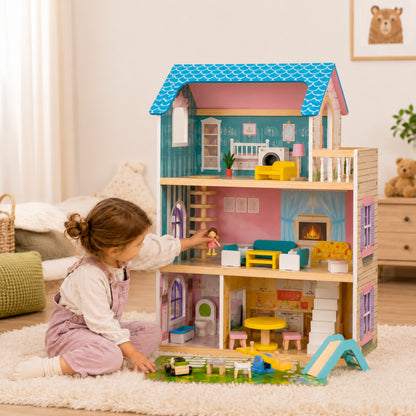 Little Teekies Wooden Dollhouse with Dolls & Furniture