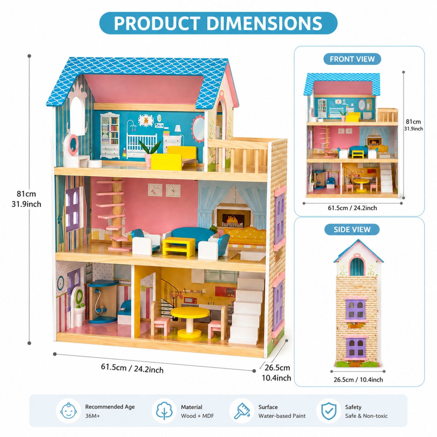 Little Teekies Wooden Dollhouse with Dolls & Furniture