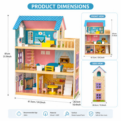 Little Teekies Wooden Dollhouse with Dolls & Furniture