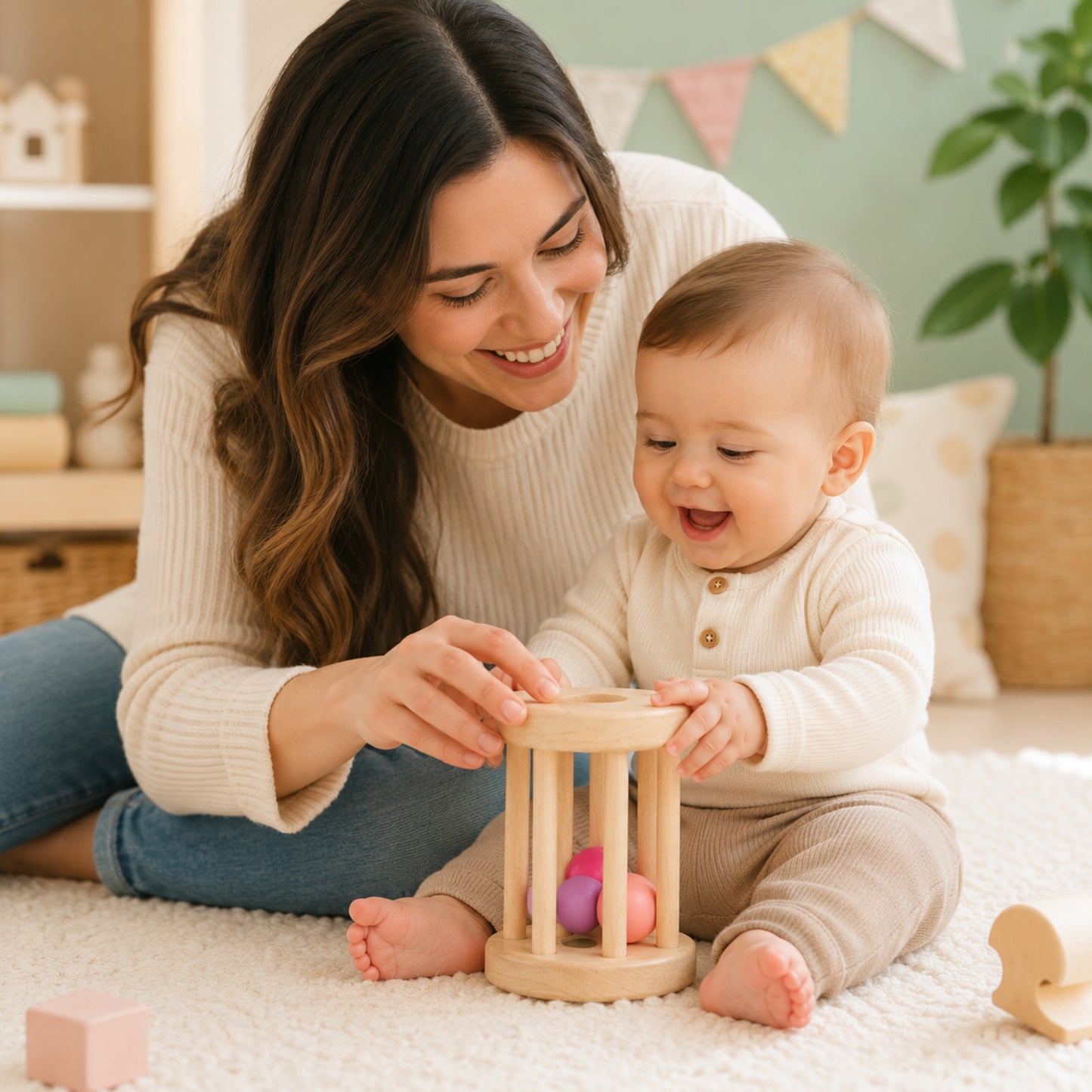 Little Teekie Wooden Baby Shaker Rattle Toy