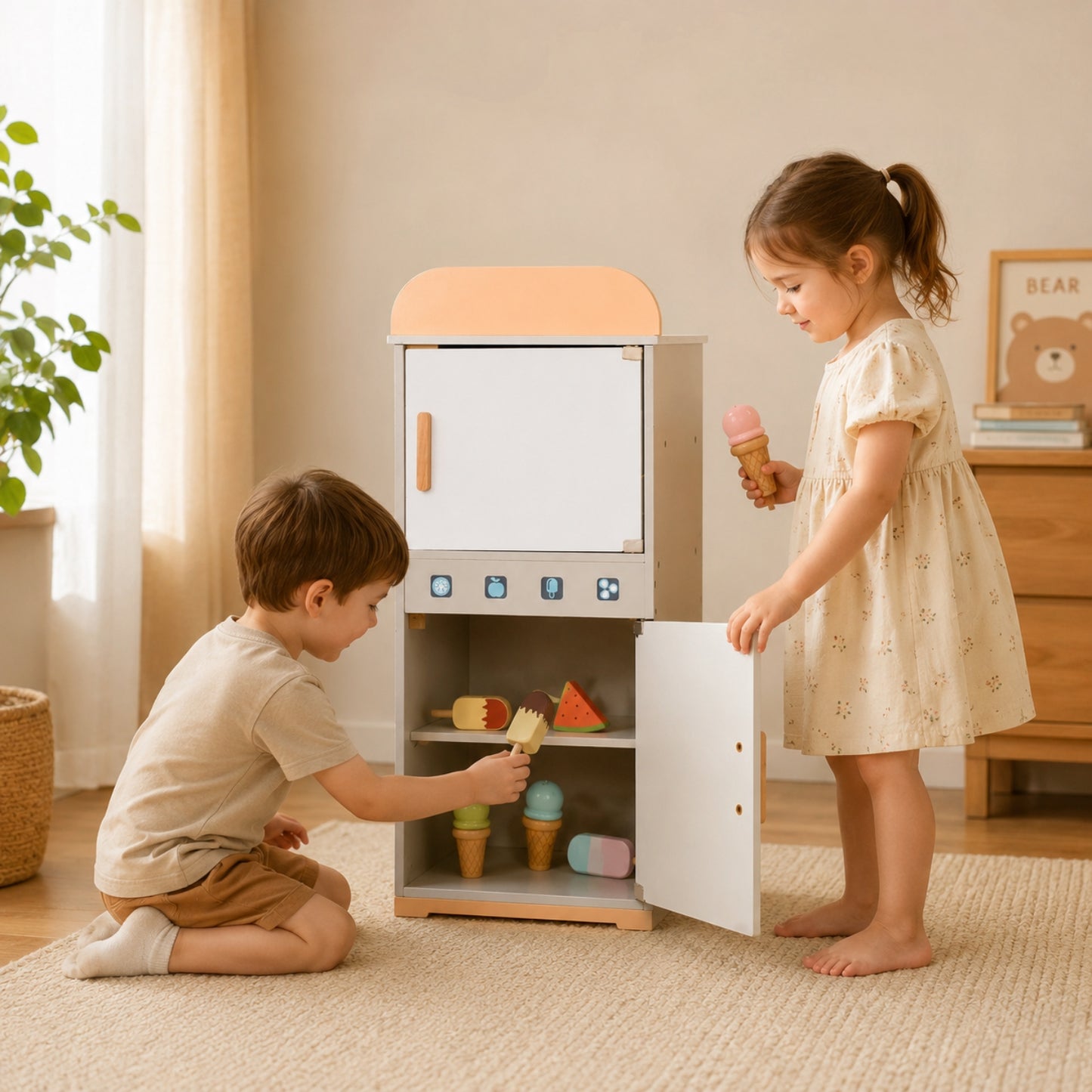Little Teekie Wooden Play Kitchen Fridge Cabinet