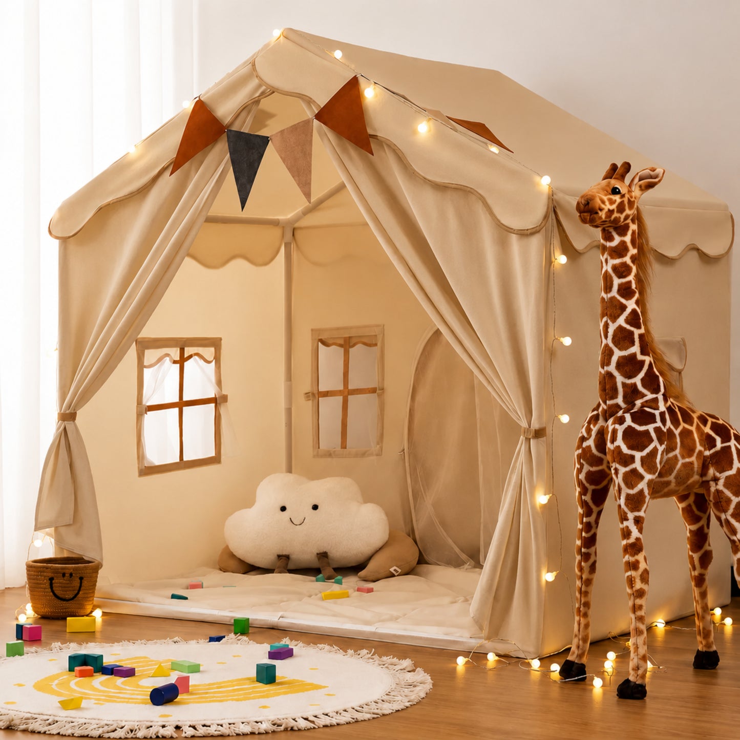 Little Teekies Kids Play Tent with Lights and Mat Cozy Indoor Playhouse