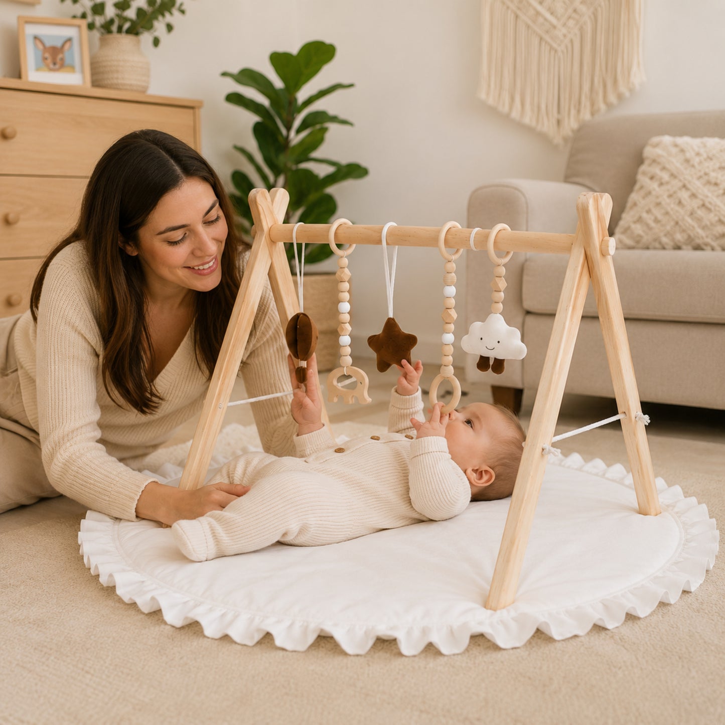 Little Teekie Wooden Foldable Baby Play Gym WIth Play Mat