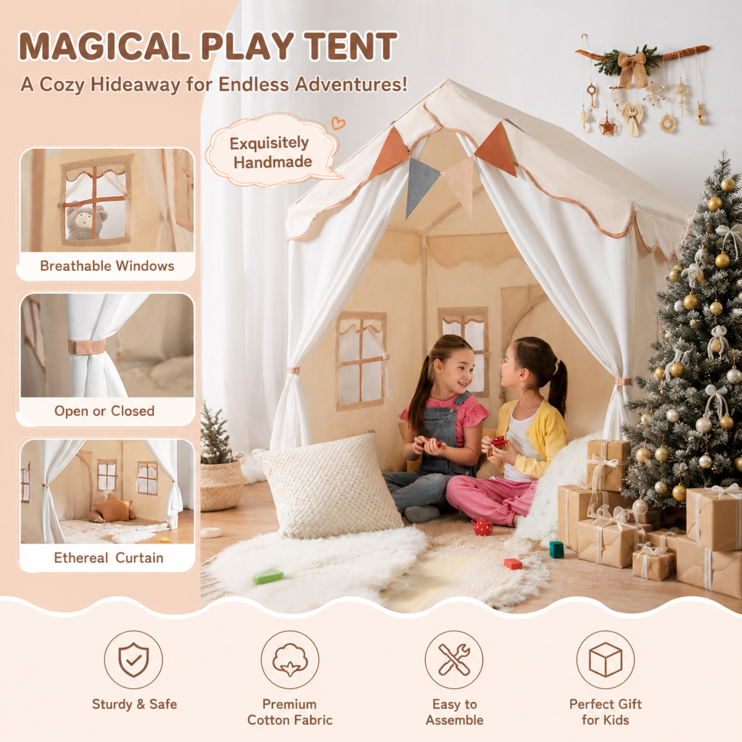 Little Teekies Kids Play Tent with Lights and Mat Cozy Indoor Playhouse