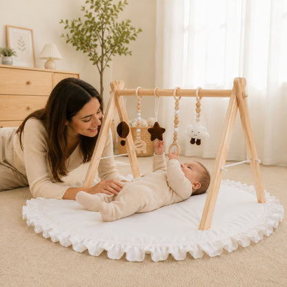 Little Teekie Wooden Foldable Baby Play Gym WIth Play Mat