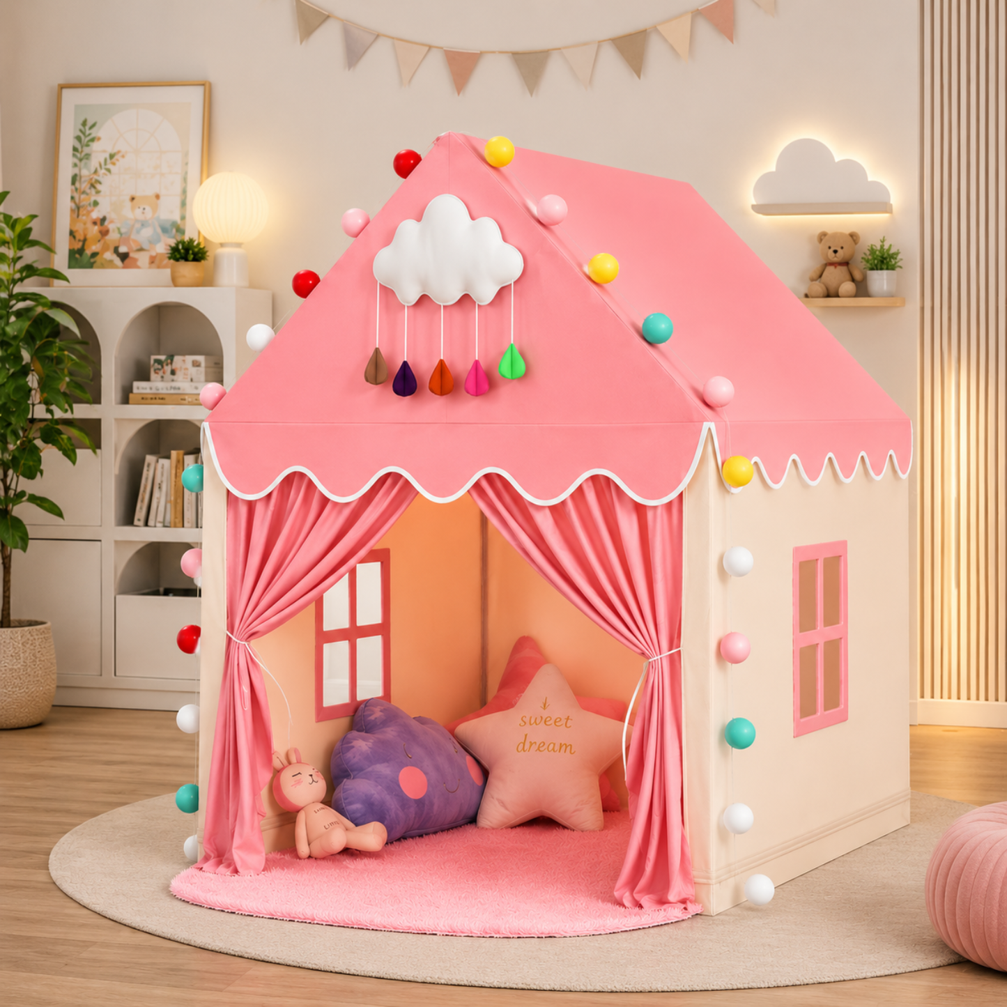 Little Teekie Pink Princess Play Tent with Padded Mat & Lights