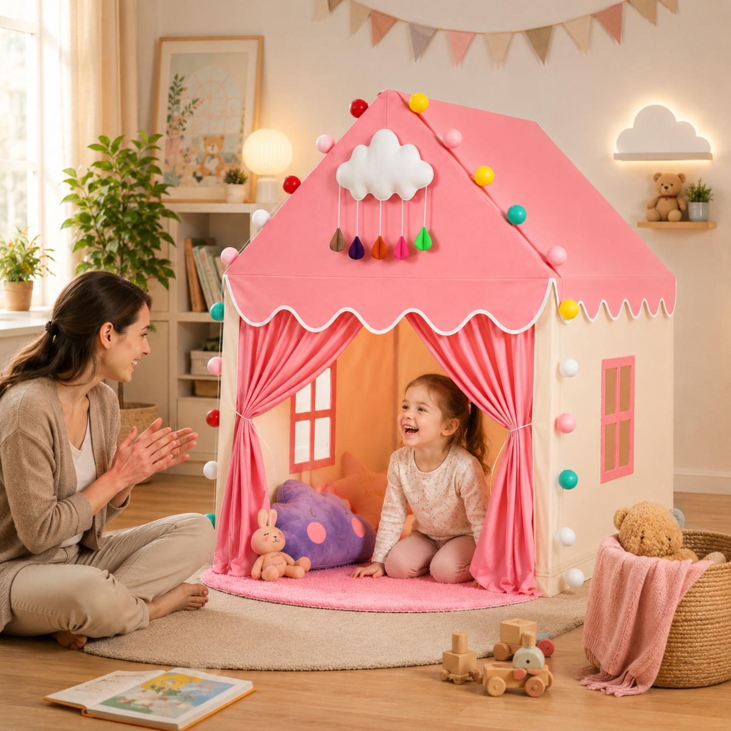 Little Teekie Pink Princess Play Tent with Padded Mat & Lights