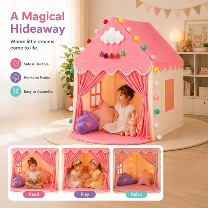 Little Teekie Pink Princess Play Tent with Padded Mat & Lights