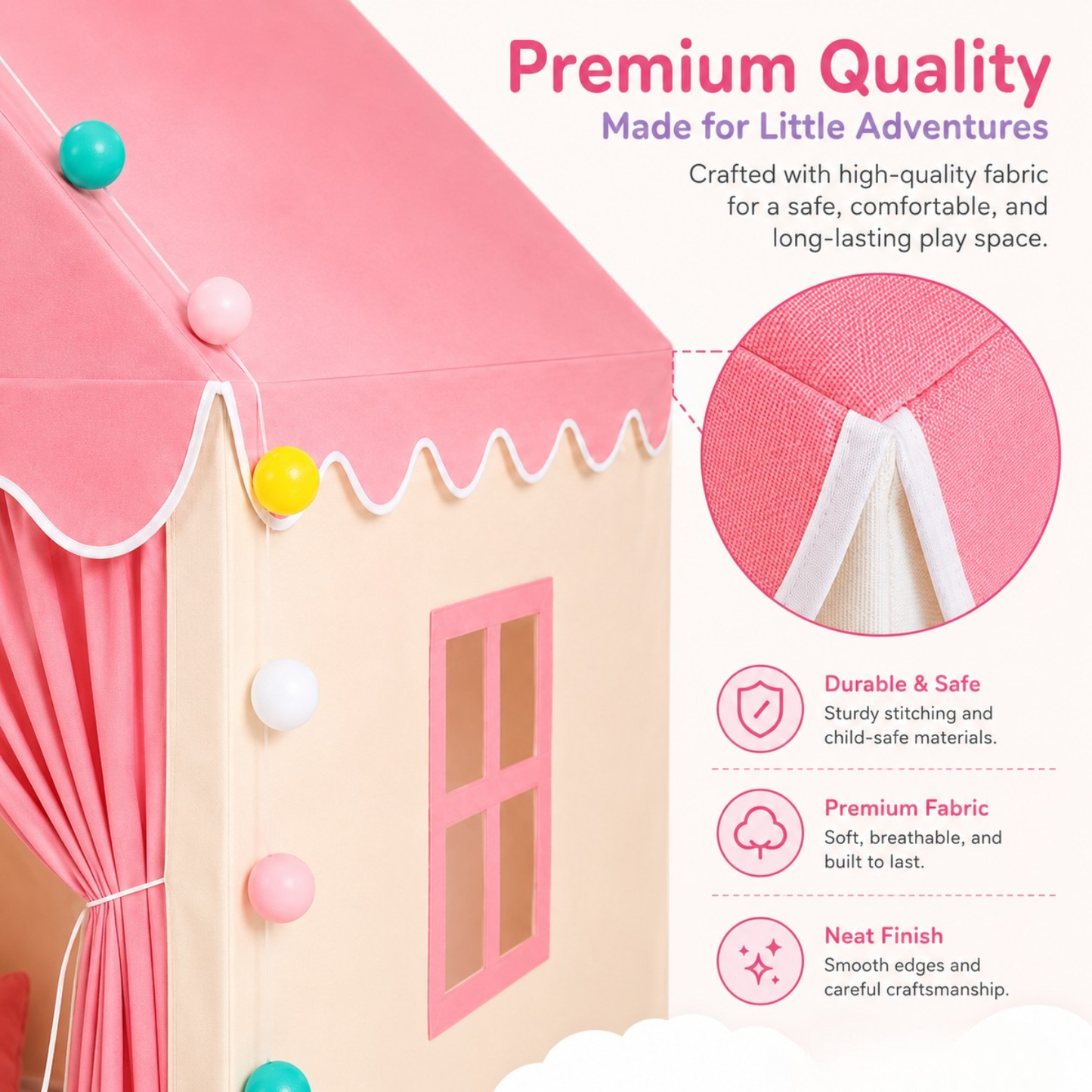 Little Teekie Pink Princess Play Tent with Padded Mat & Lights
