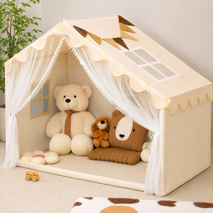 Little Teekie Kids Play Tent with Mat Star Lights and Flags