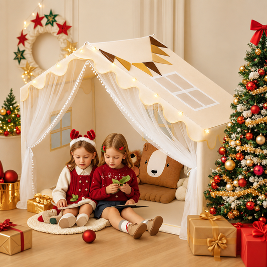 Little Teekie Kids Play Tent with Mat Star Lights and Flags
